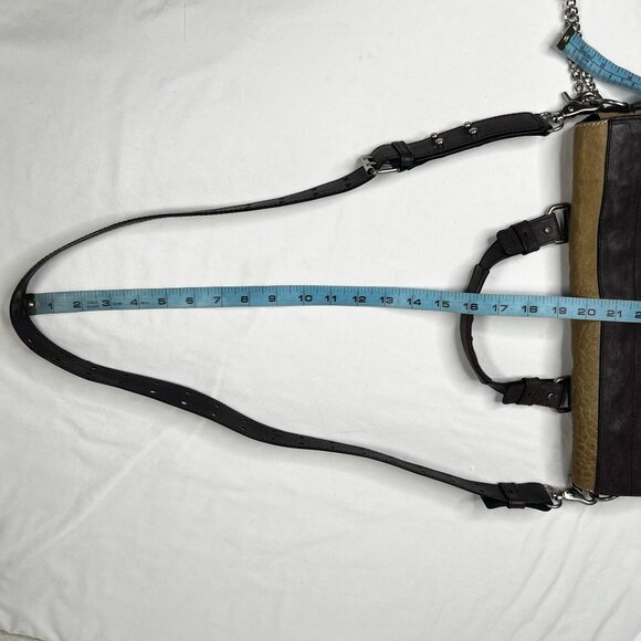 Olivia Harris Large Leather Flap Crossbody Bag Top Handle Croc Two Tone Brown - Picture 6 of 16